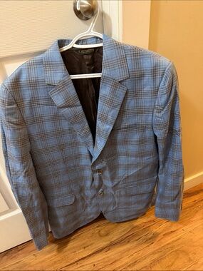Giovanni Light Blue Plaid Two-Button Sport Coat